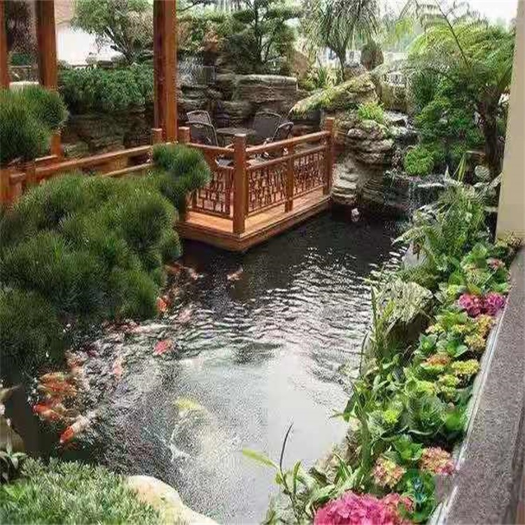 石棉别墅庭院景观设计鱼池